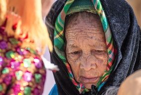 old Vietnamese woman in a headscarf, vietnam, dong van