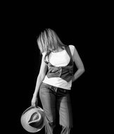 Black and white photo of the girl with hat