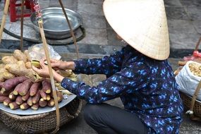 Woman in Hat sales wegetables, Vietnam