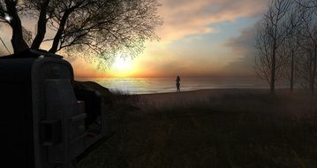 woman near the lake at sunset