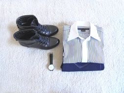 daniel wellington watch, shirt and ralph shoes