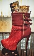 fashionable red high-heeled boots