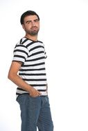 Man in black and white striped t-shirt