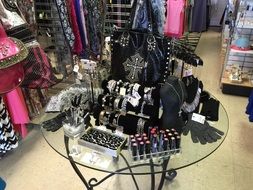 women's cosmetics on a glass table in the store