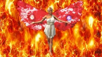 fairy with red wings on the background with fire