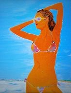 insanely beautiful Young Women on beach as a drawing
