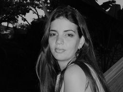 black and white portrait of a brunette