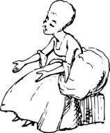 black white image of a woman on a wooden box