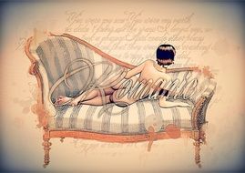 vintage image of a naked woman on the couch