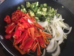 vegetables on the frying pan