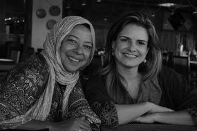 black and white portrait of two women