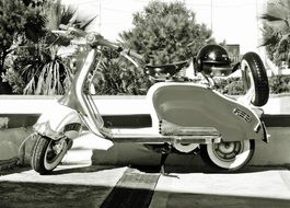 Black and white photo of the lambretta scooter