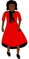 drawing of a black woman in a red dress