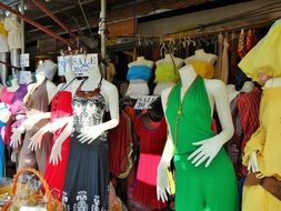 female mannequins in bright clothes on Market, Thailand, Bangkok