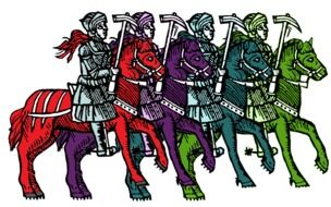 medieval knights horseback, colorful drawing
