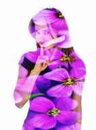 Female Silhouette overlaid with purple flowers
