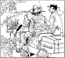 antique sketch of men in the cart