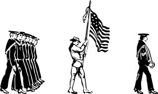 pencil drawing parade with the flag of america