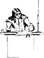 black and white drawing of a man at the table
