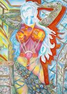 Colorful paunting of the woman