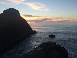 rocky shore at dusk