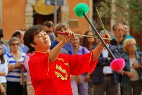 Chinese dancer with sticks