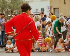 Chinese woman fencing with sticks