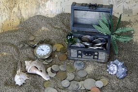 treasure casket on the sand