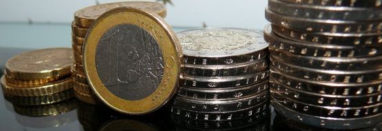 Euro Coins in pile, macro