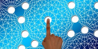 banner with hand touching buttons