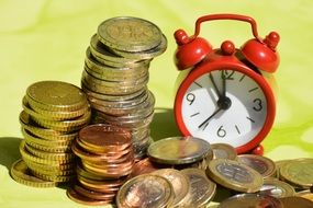 coins and clock