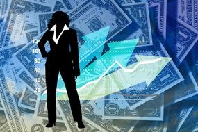 woman silhouette on banknotes background