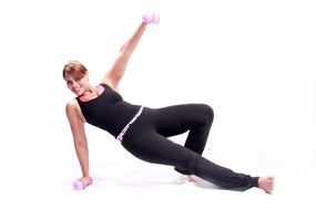 happy woman with dumbbells