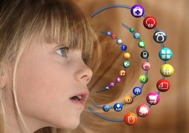 girl child near computer characters