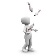 Juggling Artists with clubs, 3d rendering