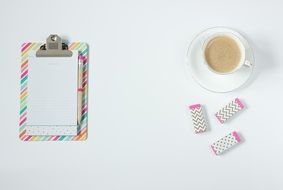 coffee and notebook for a business breakfast