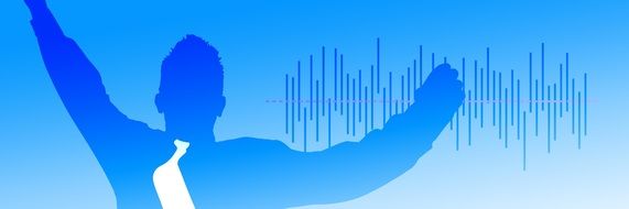 blue silhouette of businessman on blue background