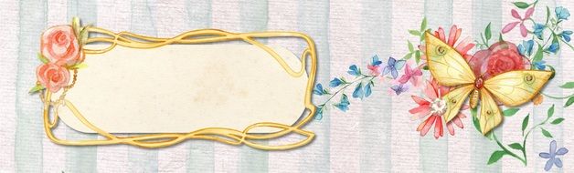 Banner Romantic Flower and Butterfly drawing