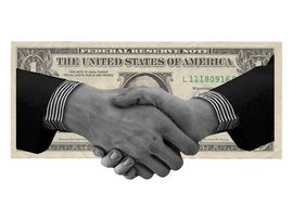 Handshake against the background of one dollar