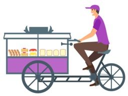 drawing of a man with a food cart