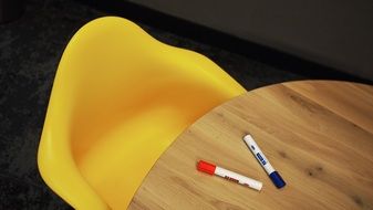 two markers on a table in an office