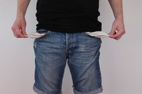 empty pockets of jeans trousers
