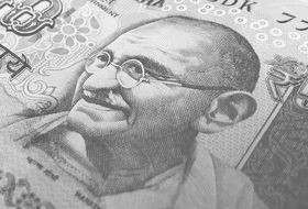 Indian rupee in black and white image