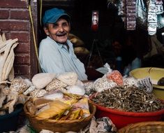 cheerful seller in the market