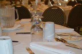 Table setting for business conference in the restaurant