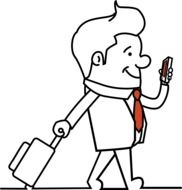 drawing of a man with a suitcase and a smartphone