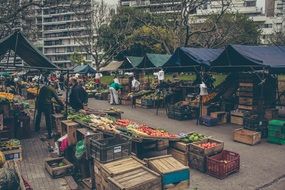 fruit market among city streets