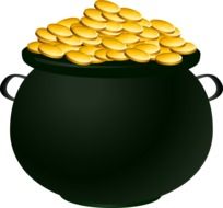 Black pot of gold drawing at white background