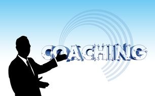 male silhouette pointing to coaching word, banner