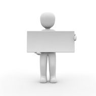 human figure holds one white sheet with one hand